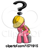 Poster, Art Print Of Pink Construction Worker Contractor Man Thinker Question Mark Concept