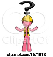 Poster, Art Print Of Pink Construction Worker Contractor Man With Question Mark Above Head Confused