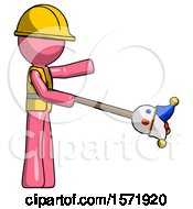 Poster, Art Print Of Pink Construction Worker Contractor Man Holding Jesterstaff - I Dub Thee Foolish Concept