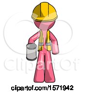 Poster, Art Print Of Pink Construction Worker Contractor Man Begger Holding Can Begging Or Asking For Charity