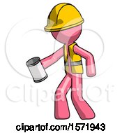 Poster, Art Print Of Pink Construction Worker Contractor Man Begger Holding Can Begging Or Asking For Charity Facing Left