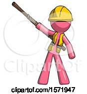 Pink Construction Worker Contractor Man Bo Staff Pointing Up Pose