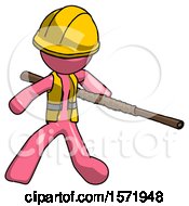 Poster, Art Print Of Pink Construction Worker Contractor Man Bo Staff Action Hero Kung Fu Pose