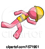 Poster, Art Print Of Pink Construction Worker Contractor Man Running While Falling Down