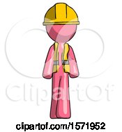 Poster, Art Print Of Pink Construction Worker Contractor Man Walking Front View