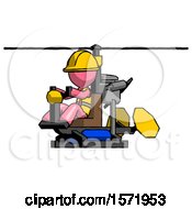 Poster, Art Print Of Pink Construction Worker Contractor Man Flying In Gyrocopter Front Side Angle View