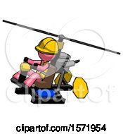 Poster, Art Print Of Pink Construction Worker Contractor Man Flying In Gyrocopter Front Side Angle Top View