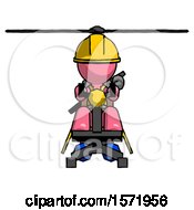 Poster, Art Print Of Pink Construction Worker Contractor Man Flying In Gyrocopter Front View