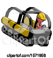 Poster, Art Print Of Pink Construction Worker Contractor Man Driving Amphibious Tracked Vehicle Top Angle View