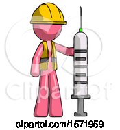 Poster, Art Print Of Pink Construction Worker Contractor Man Holding Large Syringe