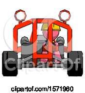 Poster, Art Print Of Pink Construction Worker Contractor Man Riding Sports Buggy Front View