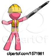 Pink Construction Worker Contractor Man Demonstrating That Indeed The Pen Is Mightier