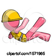 Poster, Art Print Of Pink Construction Worker Contractor Man Falling Backwards