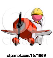 Poster, Art Print Of Pink Construction Worker Contractor Man Flying In Geebee Stunt Plane Viewed From Below