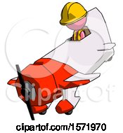 Poster, Art Print Of Pink Construction Worker Contractor Man In Geebee Stunt Plane Descending View