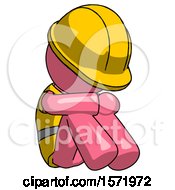 Poster, Art Print Of Pink Construction Worker Contractor Man Sitting With Head Down Facing Angle Right