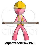 Poster, Art Print Of Pink Construction Worker Contractor Man Bo Staff Kung Fu Defense Pose