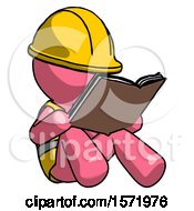 Pink Construction Worker Contractor Man Reading Book While Sitting Down