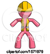 Poster, Art Print Of Pink Construction Worker Contractor Male Sumo Wrestling Power Pose