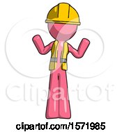Poster, Art Print Of Pink Construction Worker Contractor Man Shrugging Confused