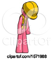 Poster, Art Print Of Pink Construction Worker Contractor Man Depressed With Head Down Turned Right