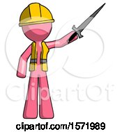 Poster, Art Print Of Pink Construction Worker Contractor Man Holding Sword In The Air Victoriously