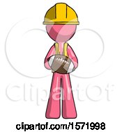 Poster, Art Print Of Pink Construction Worker Contractor Man Giving Football To You