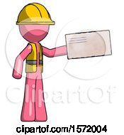 Poster, Art Print Of Pink Construction Worker Contractor Man Holding Large Envelope