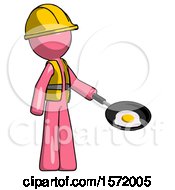 Poster, Art Print Of Pink Construction Worker Contractor Man Frying Egg In Pan Or Wok Facing Right