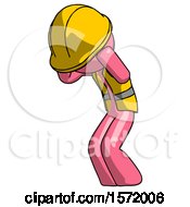 Poster, Art Print Of Pink Construction Worker Contractor Man With Headache Or Covering Ears Turned To His Left