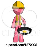 Pink Construction Worker Contractor Man Frying Egg In Pan Or Wok