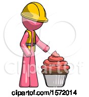 Poster, Art Print Of Pink Construction Worker Contractor Man With Giant Cupcake Dessert