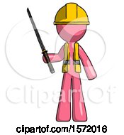 Poster, Art Print Of Pink Construction Worker Contractor Man Standing Up With Ninja Sword Katana
