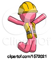Pink Construction Worker Contractor Man Jumping Or Kneeling With Gladness