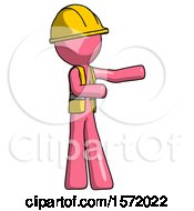 Poster, Art Print Of Pink Construction Worker Contractor Man Presenting Something To His Left