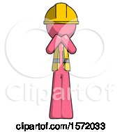 Poster, Art Print Of Pink Construction Worker Contractor Man Laugh Giggle Or Gasp Pose