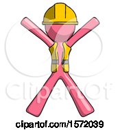 Poster, Art Print Of Pink Construction Worker Contractor Man Jumping Or Flailing