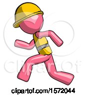 Poster, Art Print Of Pink Construction Worker Contractor Man Running Fast Left