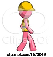 Poster, Art Print Of Pink Construction Worker Contractor Man Walking Right Side View