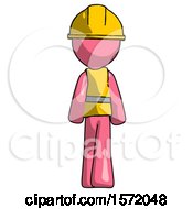 Poster, Art Print Of Pink Construction Worker Contractor Man Walking Away Back View