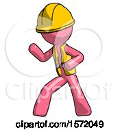 Poster, Art Print Of Pink Construction Worker Contractor Man Martial Arts Defense Pose Left