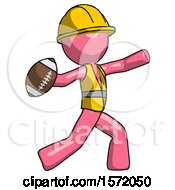 Poster, Art Print Of Pink Construction Worker Contractor Man Throwing Football