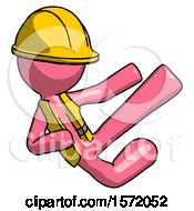 Poster, Art Print Of Pink Construction Worker Contractor Man Flying Ninja Kick Right