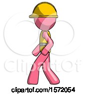 Poster, Art Print Of Pink Construction Worker Contractor Man Walking Left Side View