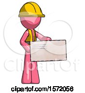 Poster, Art Print Of Pink Construction Worker Contractor Man Presenting Large Envelope