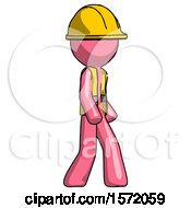 Poster, Art Print Of Pink Construction Worker Contractor Man Walking Turned Right Front View