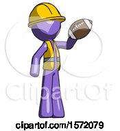 Poster, Art Print Of Purple Construction Worker Contractor Man Holding Football Up