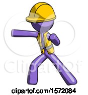 Poster, Art Print Of Purple Construction Worker Contractor Man Martial Arts Punch Left