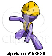 Poster, Art Print Of Purple Construction Worker Contractor Man Action Hero Jump Pose
