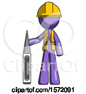 Poster, Art Print Of Purple Construction Worker Contractor Man Standing With Large Thermometer